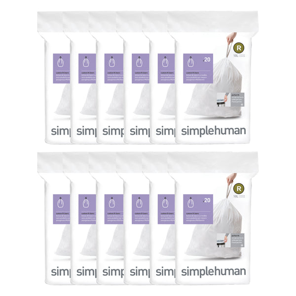 simplehuman Code R, Custom Fit Bin Liners, 20 Liners, White, 10 L