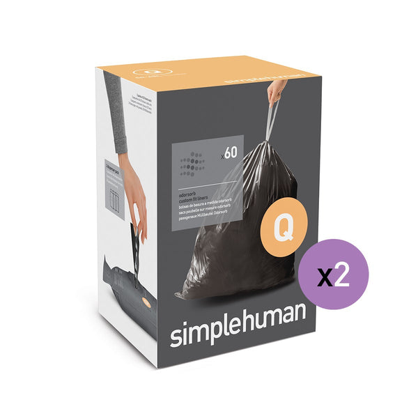 simplehuman Code Q Odorsorb Custom Fit Drawstring Odor Absorbing Trash Bags  in Dispenser Packs, 50-65 Liter / 13-17 Gallon, 60 Liners